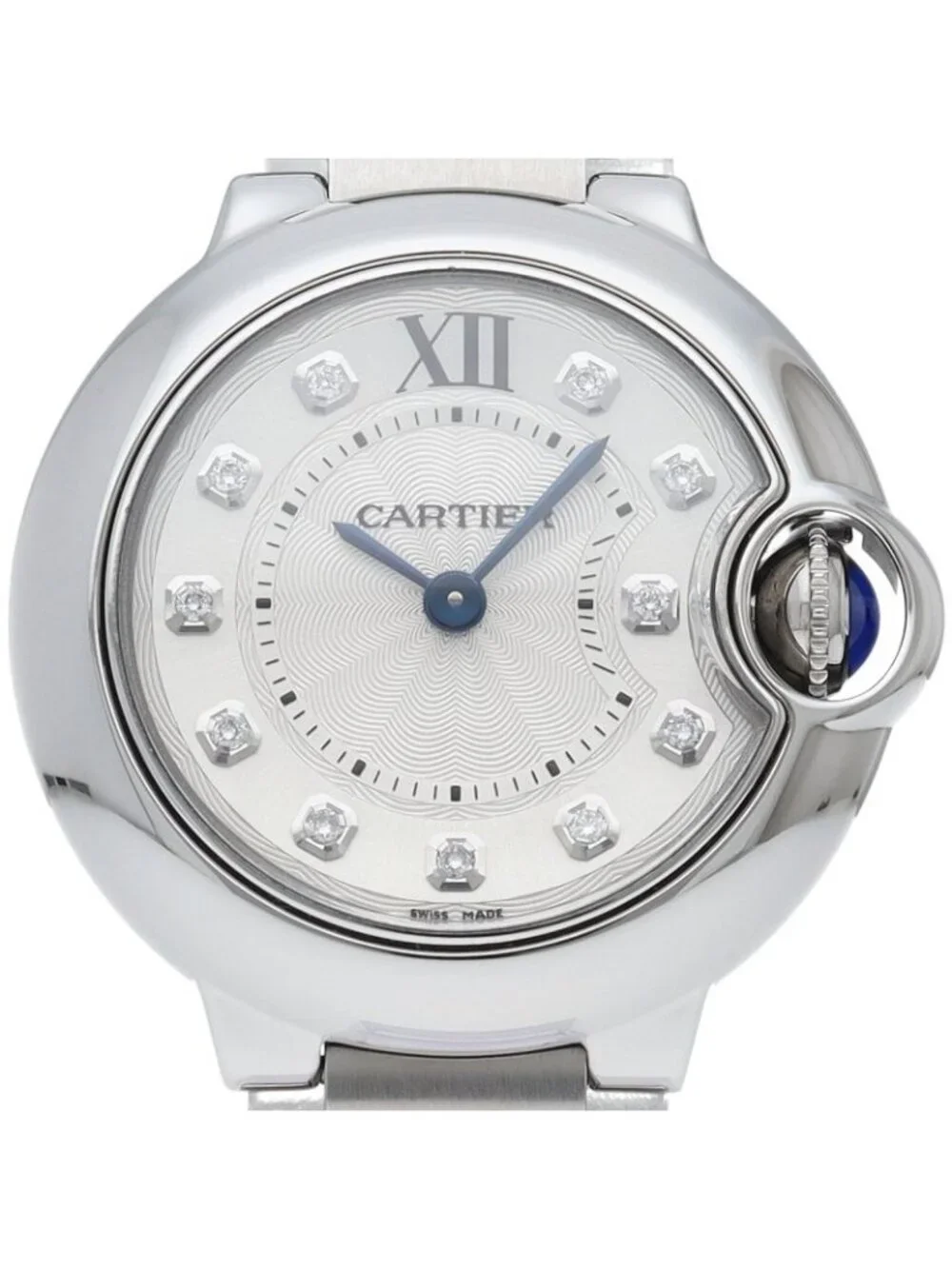 Cartier Ballon Blue SM Watch 28 Diamond SS Silver Finish